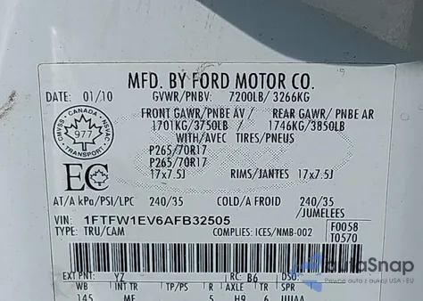 2010 Ford F-150 Xlt from USA, damaged, VIN 1FTFW1EV6AFB32505